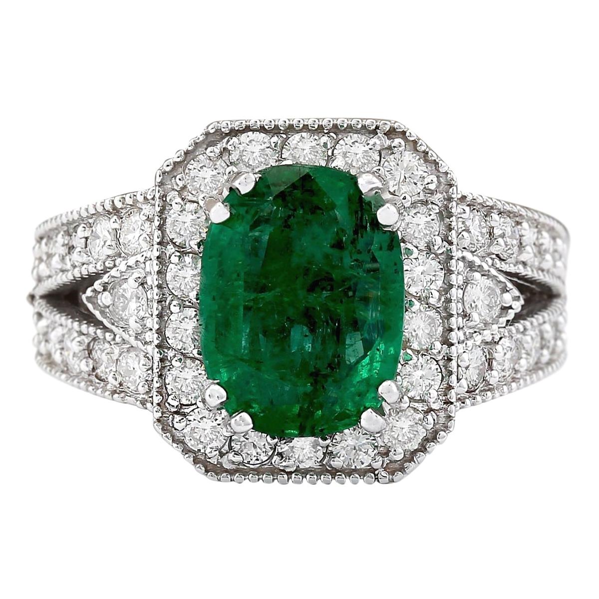 Emerald Diamond Ring In 14 Karat White Gold  For Sale