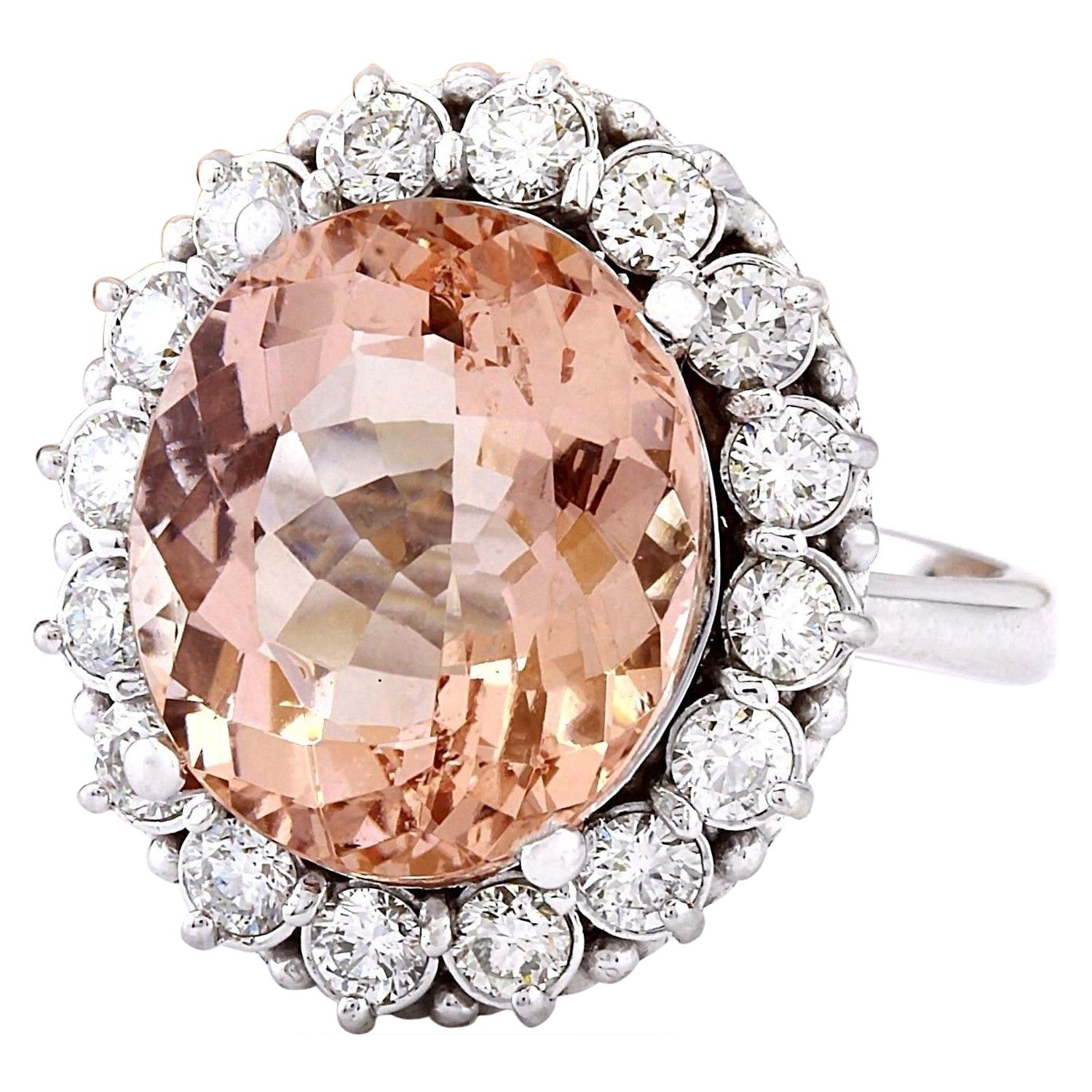 8.72 Carat Natural Morganite 14K Solid White Gold Diamond Ring
 Item Type: Ring
 Item Style: Cocktail
 Material: 14K White Gold
 Mainstone: Morganite
 Stone Color: Peach
 Stone Weight: 7.50 Carat
 Stone Shape: Oval
 Stone Quantity: 1
 Stone