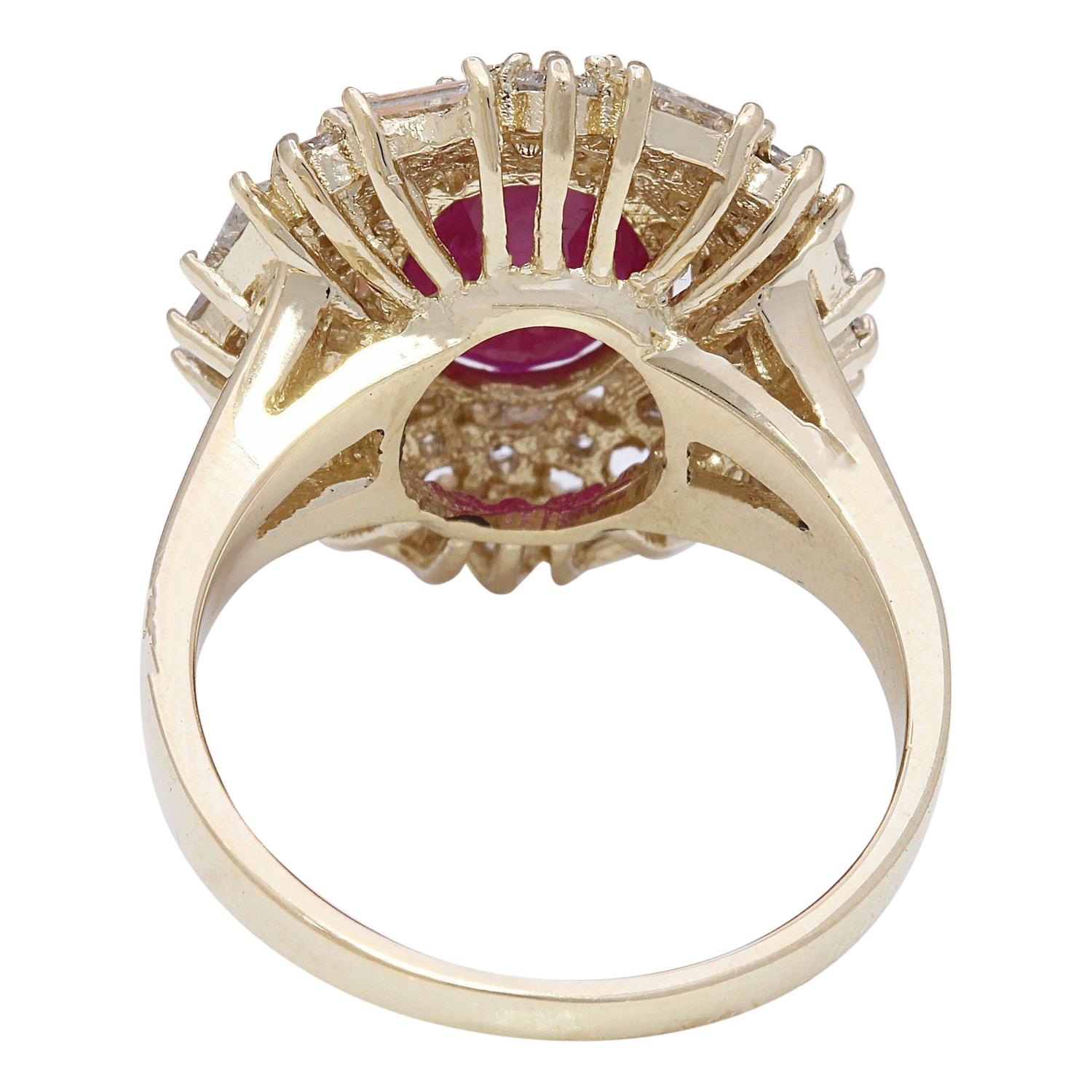 Oval Cut Natural Ruby Diamond Ring 14 Karat Solid Yellow Gold  For Sale
