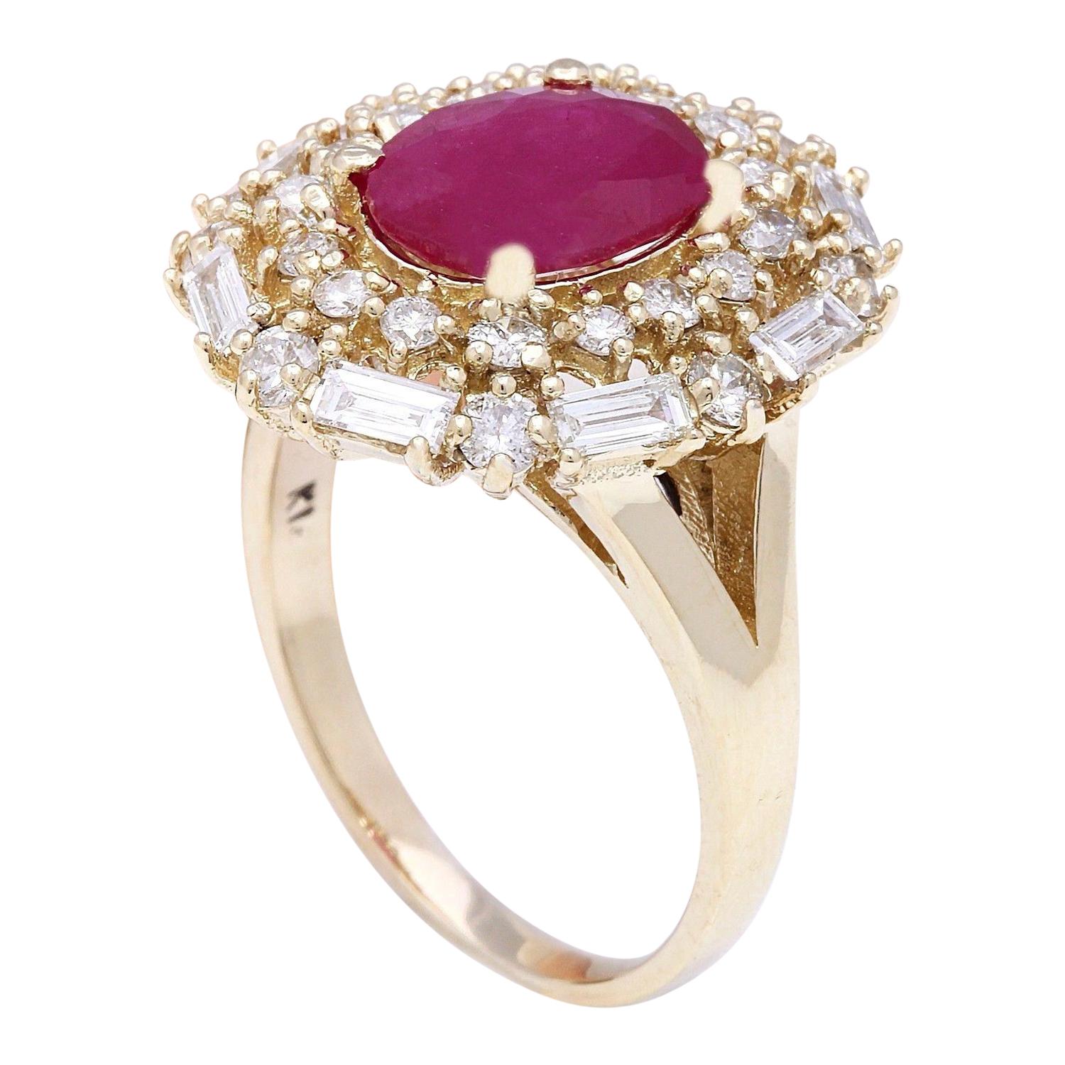 Natural Ruby Diamond Ring 14 Karat Solid Yellow Gold  In New Condition For Sale In Los Angeles, CA