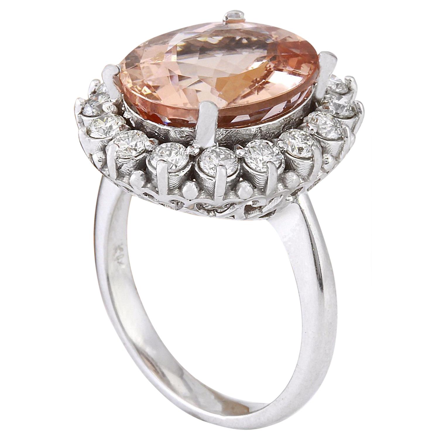Natural Morganite Diamond Ring In 14 Karat Solid Whute Gold  In New Condition For Sale In Los Angeles, CA