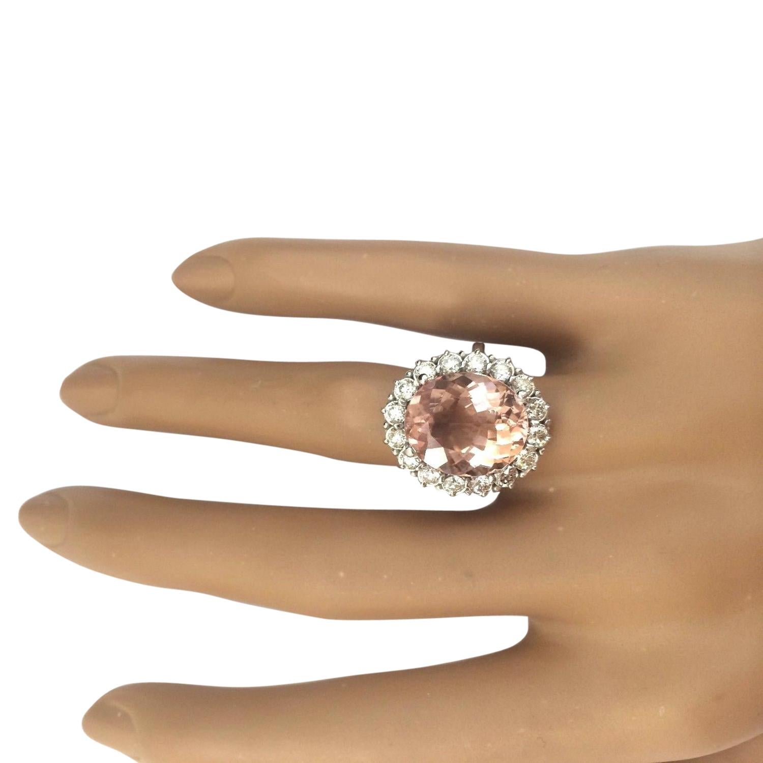 Women's Natural Morganite Diamond Ring In 14 Karat Solid Whute Gold  For Sale