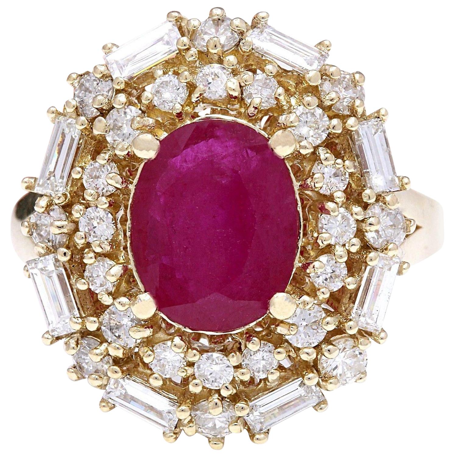 Natural Ruby Diamond Ring 14 Karat Solid Yellow Gold  For Sale