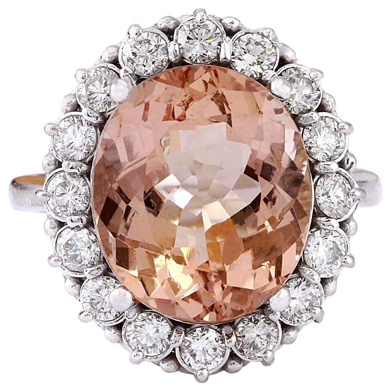 Natural Morganite Diamond Ring In 14 Karat Solid Whute Gold  For Sale