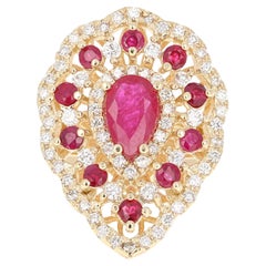 3.38 Carat Natural Ruby Diamond 14 Karat Yellow Gold Cocktail Ring