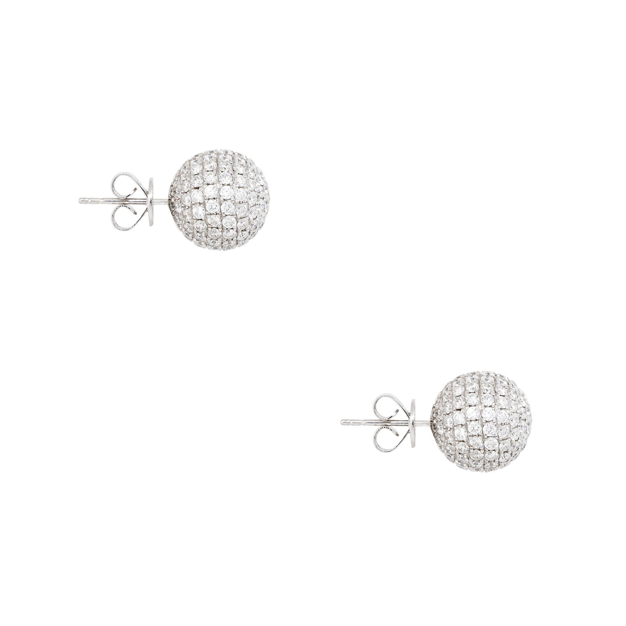 Modern 3.38 Carat Pave Diamond Ball Earrings 18 Karat In Stock For Sale
