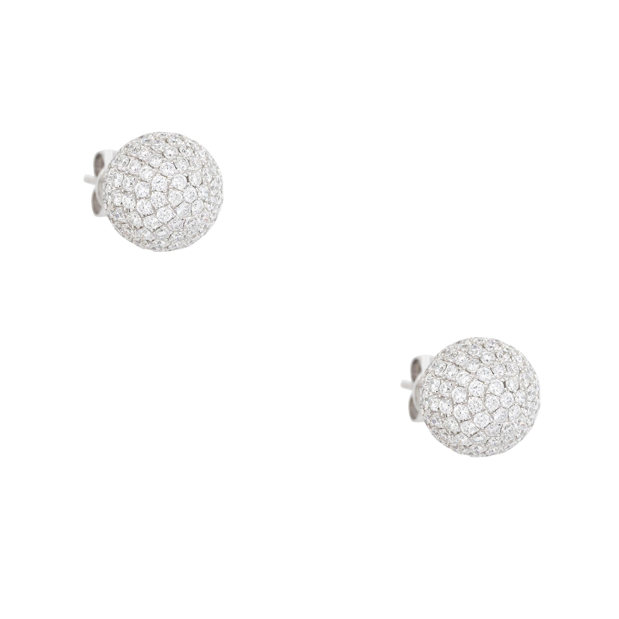 Round Cut 3.38 Carat Pave Diamond Ball Earrings 18 Karat In Stock For Sale