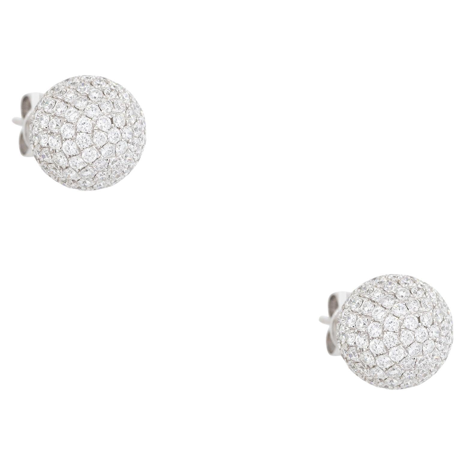 3.38 Carat Pave Diamond Ball Earrings 18 Karat In Stock For Sale