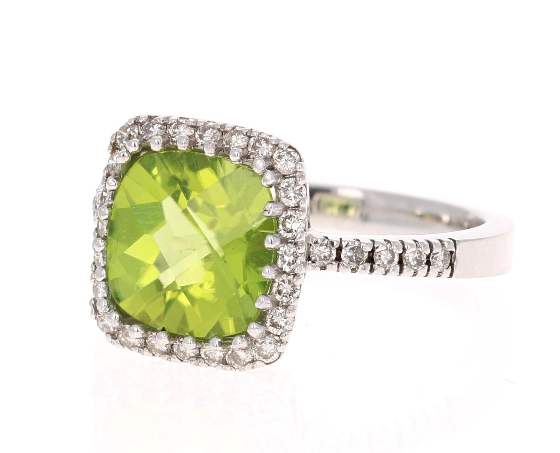 Contemporary 3.38 Carat Peridot Diamond Engagement White Gold Ring