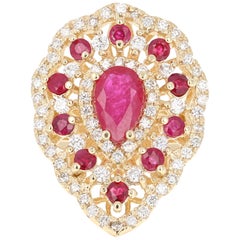 Anillo de cóctel de oro amarillo de 14 quilates con diamante rubí de 3,38 quilates