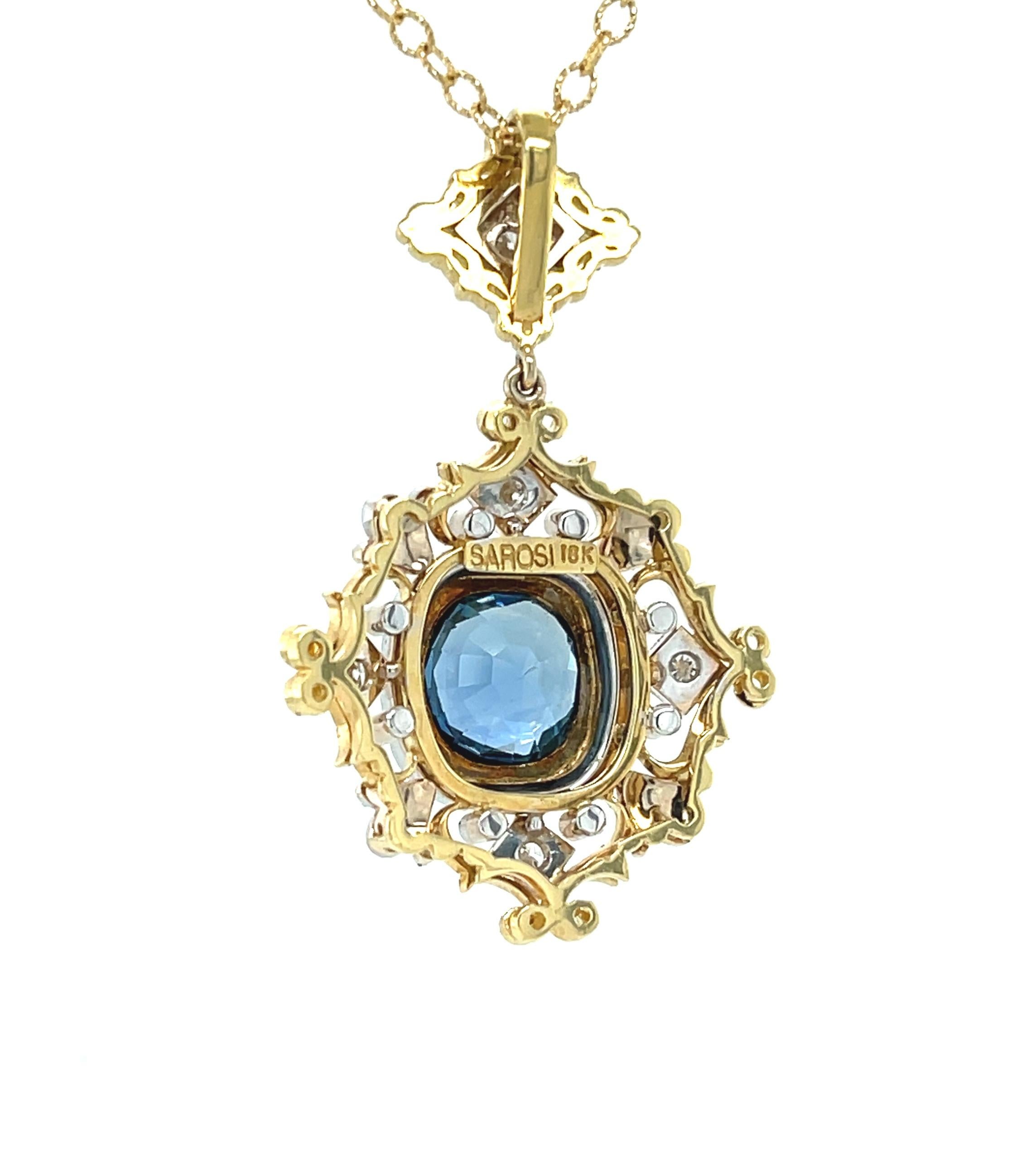 3.38 Carat Sapphire and Diamond Handmade Necklace in 18k White and Yellow Gold  In New Condition For Sale In Los Angeles, CA