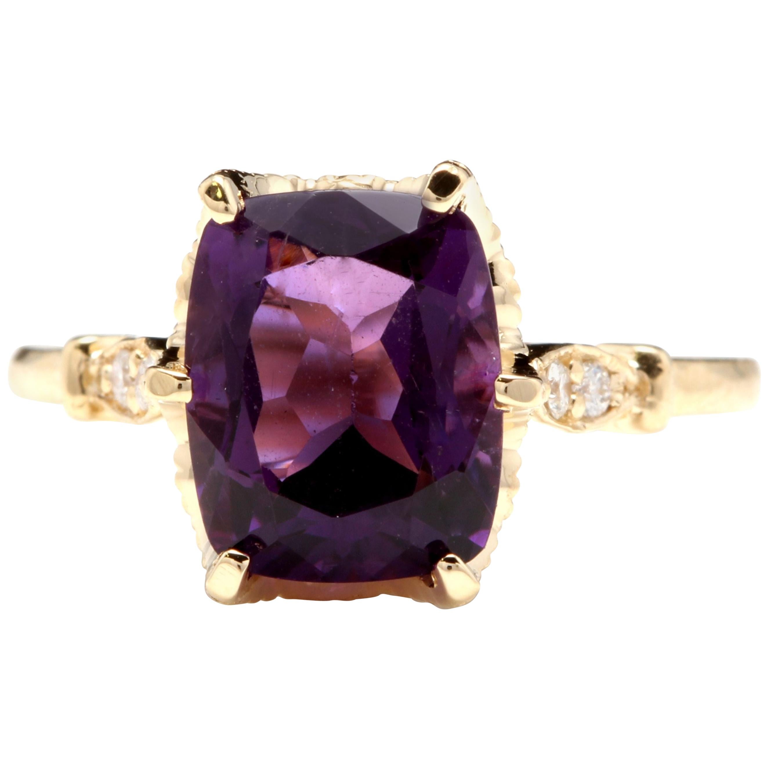 28.25 Carat Natural Amethyst and Diamond 14 Karat Solid Yellow Gold ...