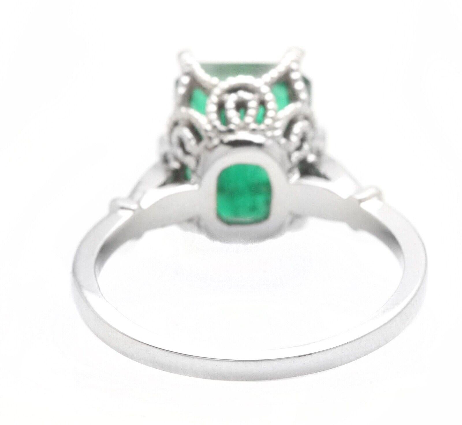 3.38 Carats Natural Emerald and Diamond 14K Solid White Gold Ring In New Condition For Sale In Los Angeles, CA