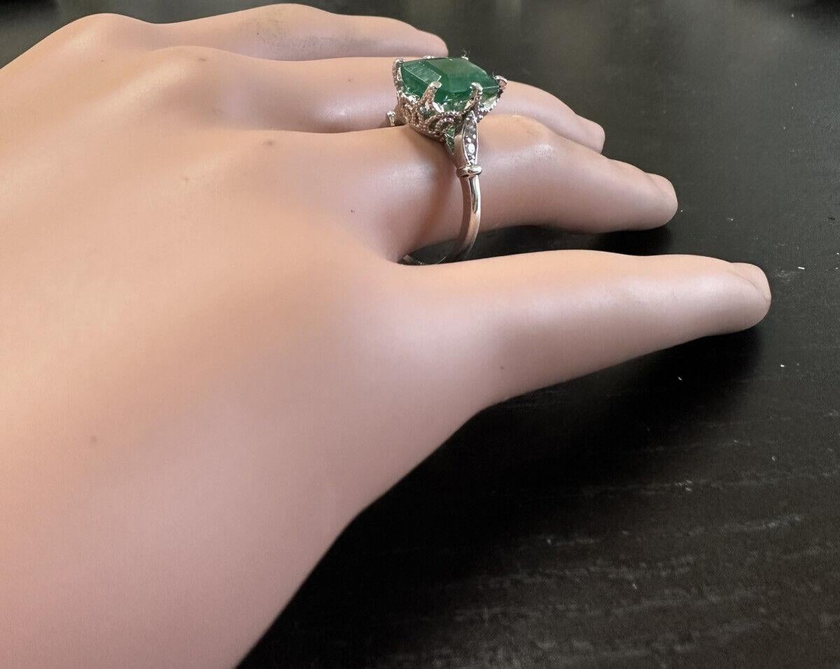 3.38 Carats Natural Emerald and Diamond 14K Solid White Gold Ring For Sale 2