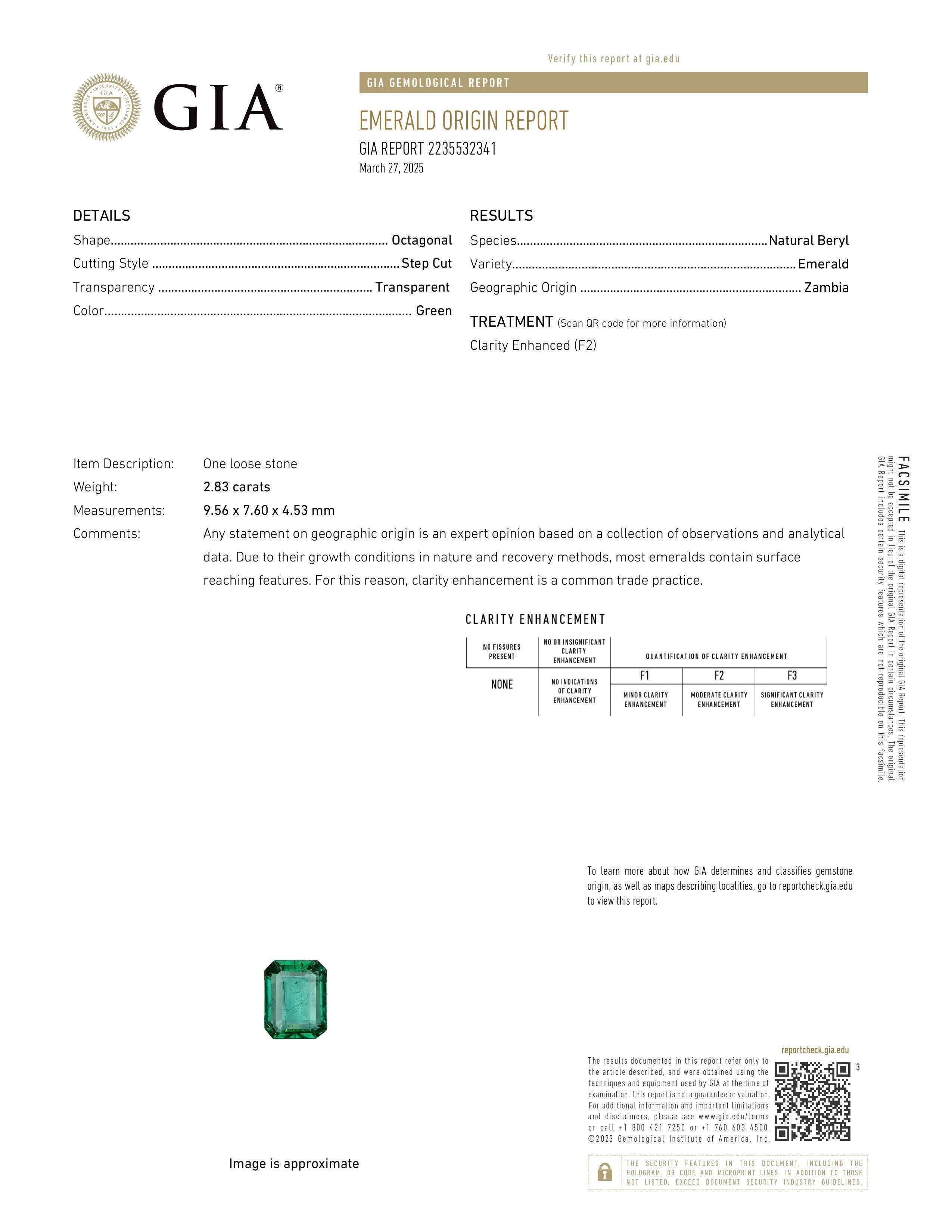 3.38 ct GIA Certified Zambian Emerald & Diamond Ring For Sale 3