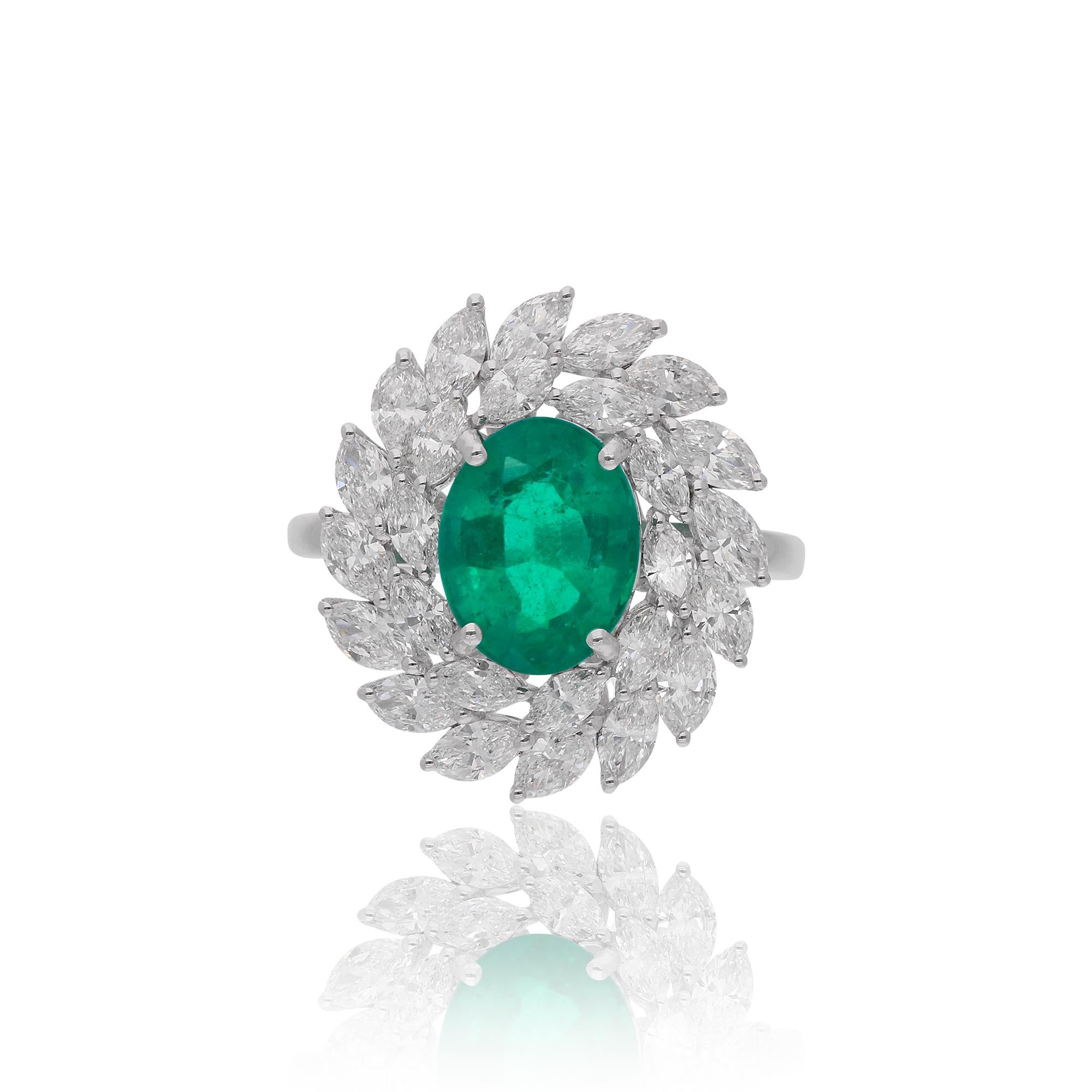 in vendita:  3,38 carati di smeraldo dello Zambia 2,45 carati di diamanti SI/H Anello Cocktail aureolato in oro bianco 14k 7