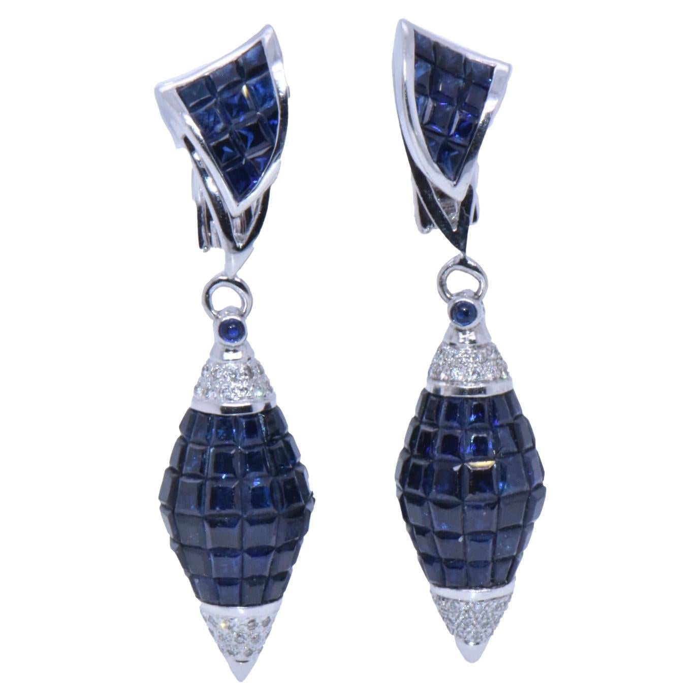 33.80 Carat Sapphire & Diamond Bullet Earrings in 18k White Gold 