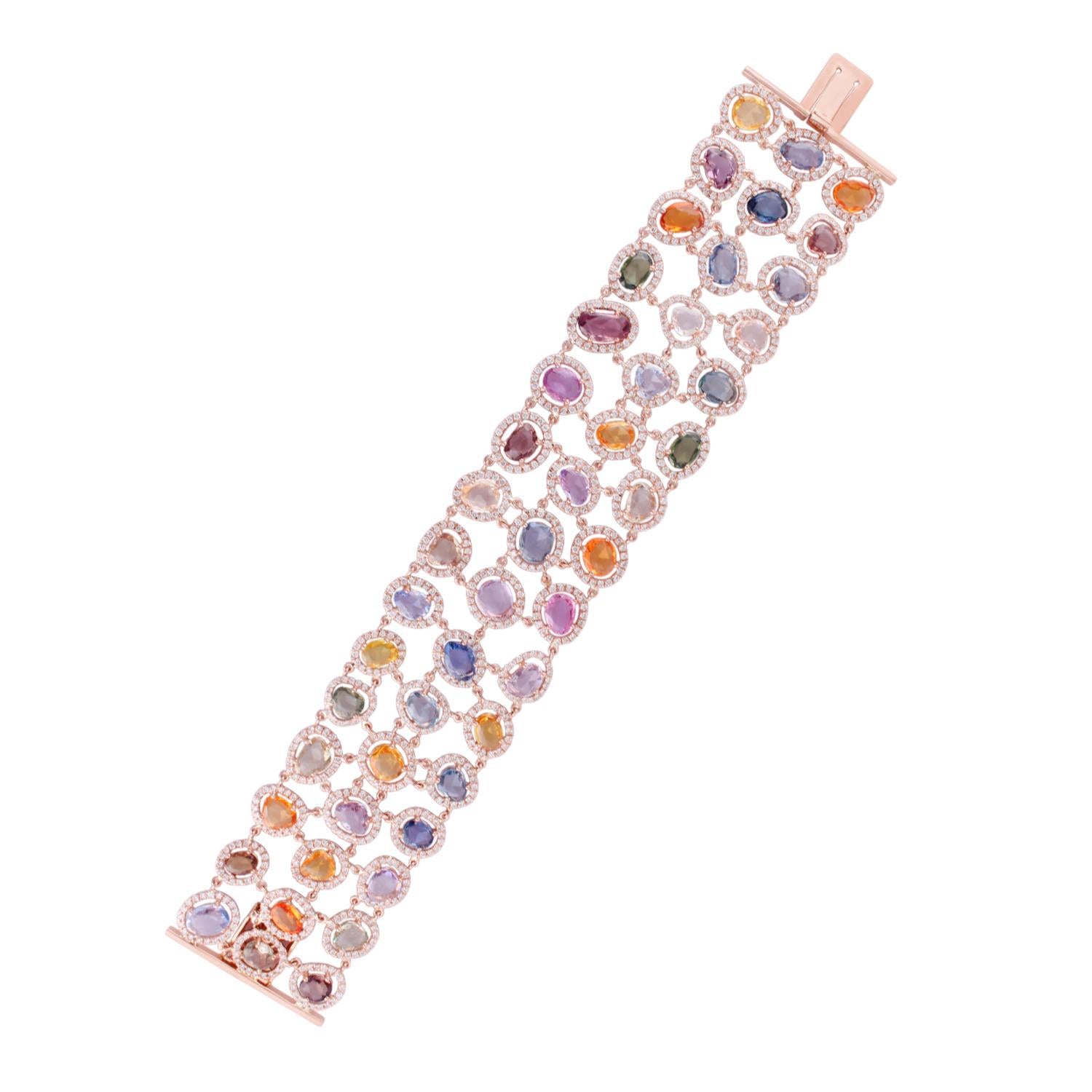 Modern 33.81 Carat Multi-Sapphire and Diamond Bracelet For Sale