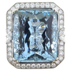33.86 Carat Aquamarine Diamond 18K White Gold Cocktail Ring