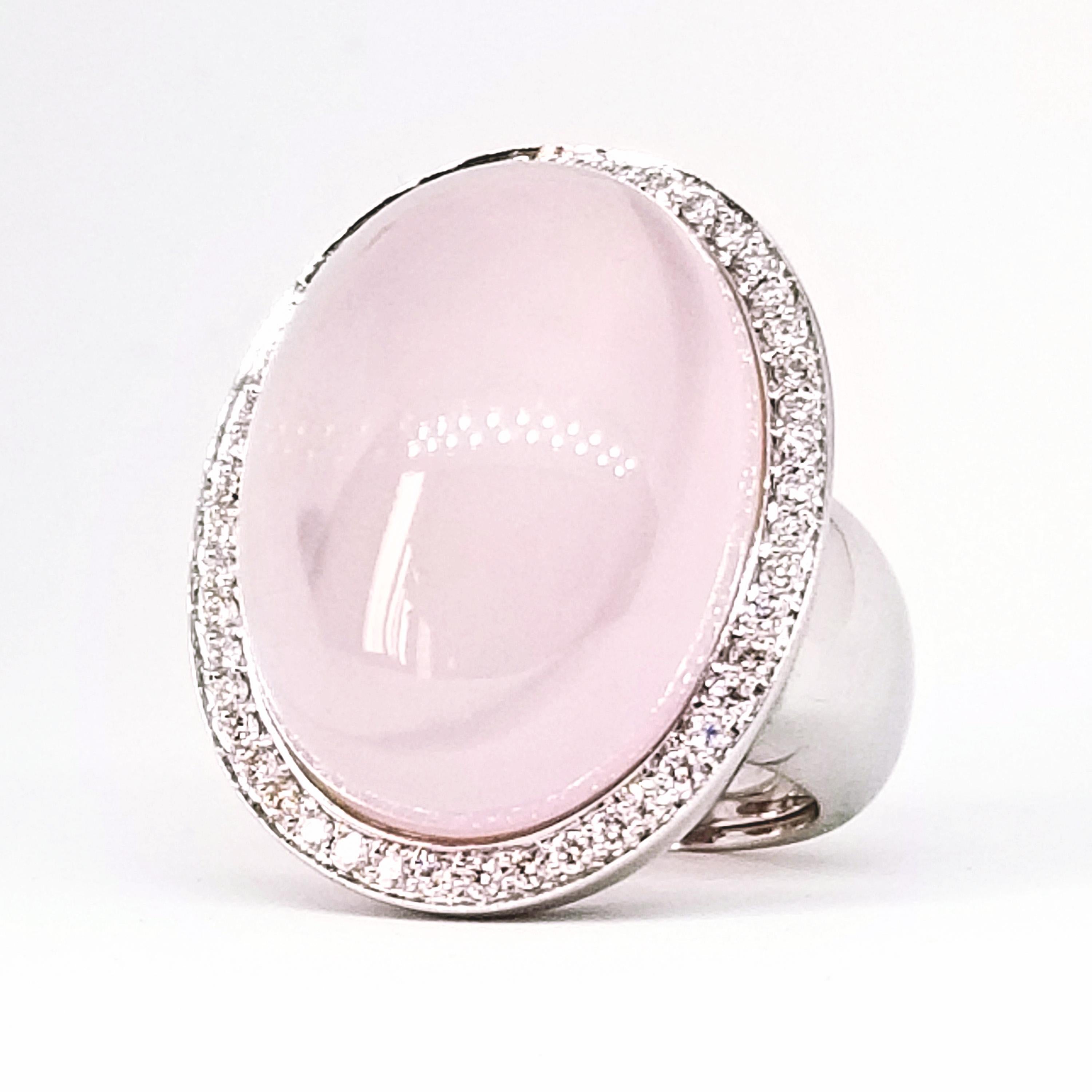 33.87 Carat Rose Quartz Diamond Contemporary Statement Ring 18 Karat White Gold In New Condition In Lambertville , NJ