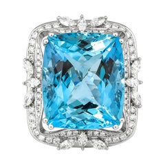 33.88 Carat Aquamarine and Diamond Ring in 18 Karat White Gold