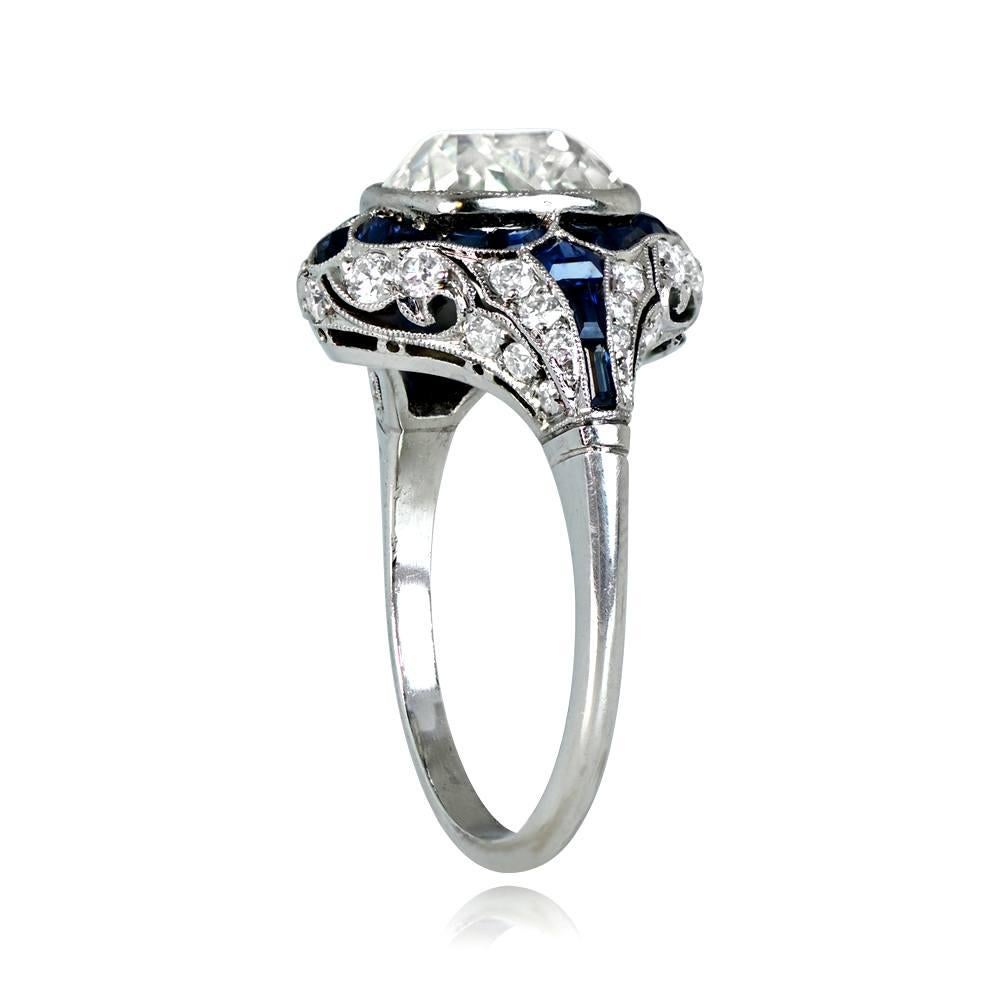 Art Deco 3.38 Carat Cushion Cut Diamond Ring, Platinum, Antique Diamond For Sale