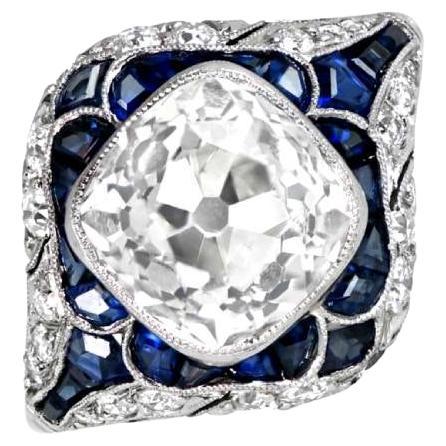 Ring mit 3,38 Karat Diamant im Kissenschliff, Platin, antiker Diamant im Angebot