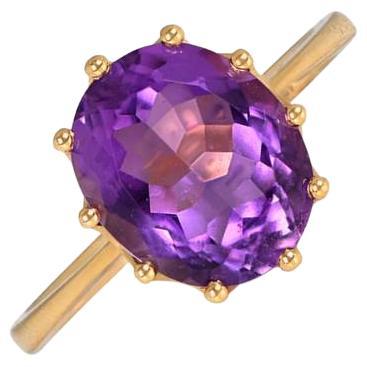 3.38ct Oval Cut Natural Amethyst Cocktail Ring, 18k Yellow Gold, Crown Style