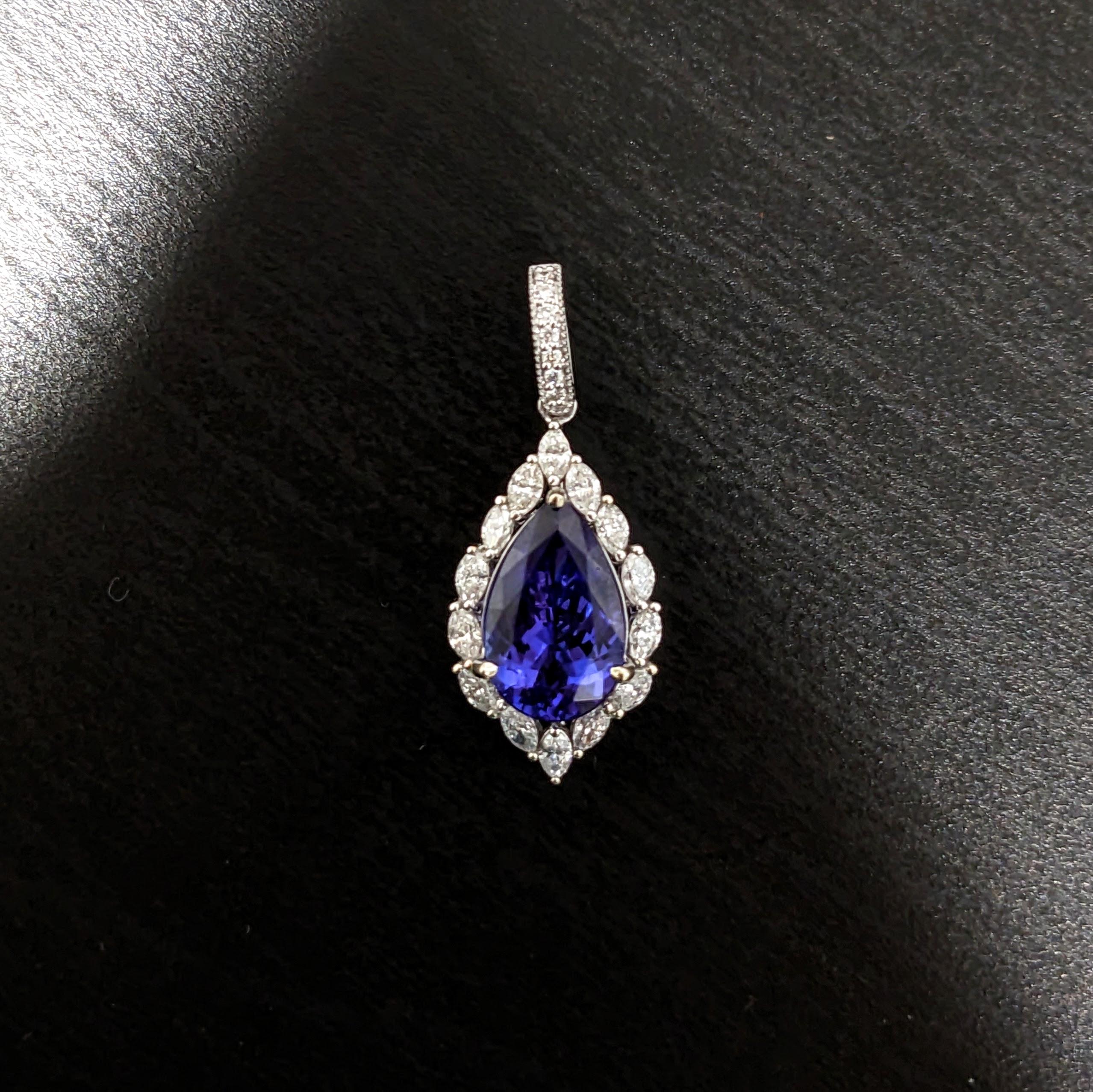 3.38ct Tanzanite Pendant w Diamond Accents in Solid 14K Gold Pear 12.7x8.5mm In New Condition In Columbus, OH