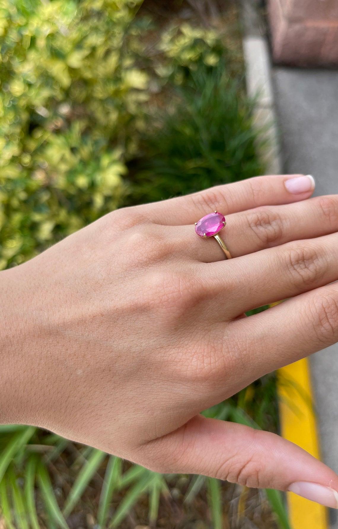3.38cts 14K 4-Prong Oval Natural Ruby Solitaire Ring In New Condition For Sale In Jupiter, FL