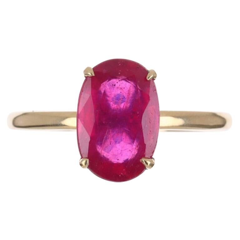 3.38cts 14K 4-Prong Oval Natural Ruby Solitaire Ring For Sale