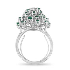 3.38tcw Teardrop Diamond & Round Colombian Emerald Cluster Statement Gold Ring