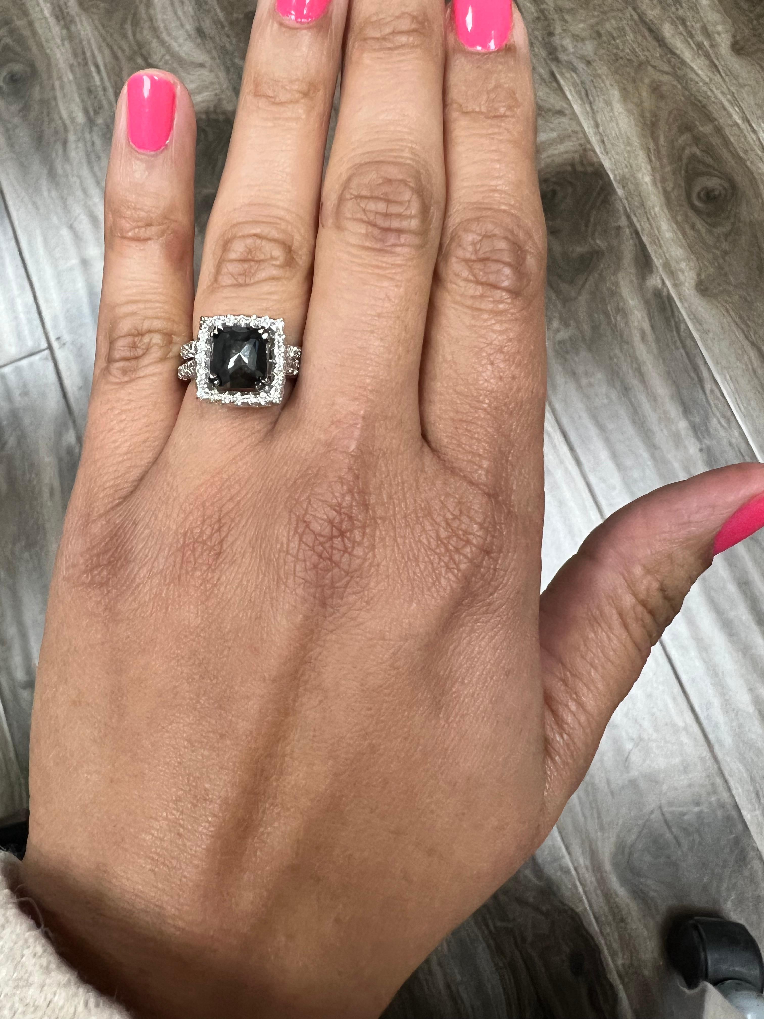 Women's 3.39 Carat Black White Diamond White Gold Engagement Ring Wedding Band For Sale