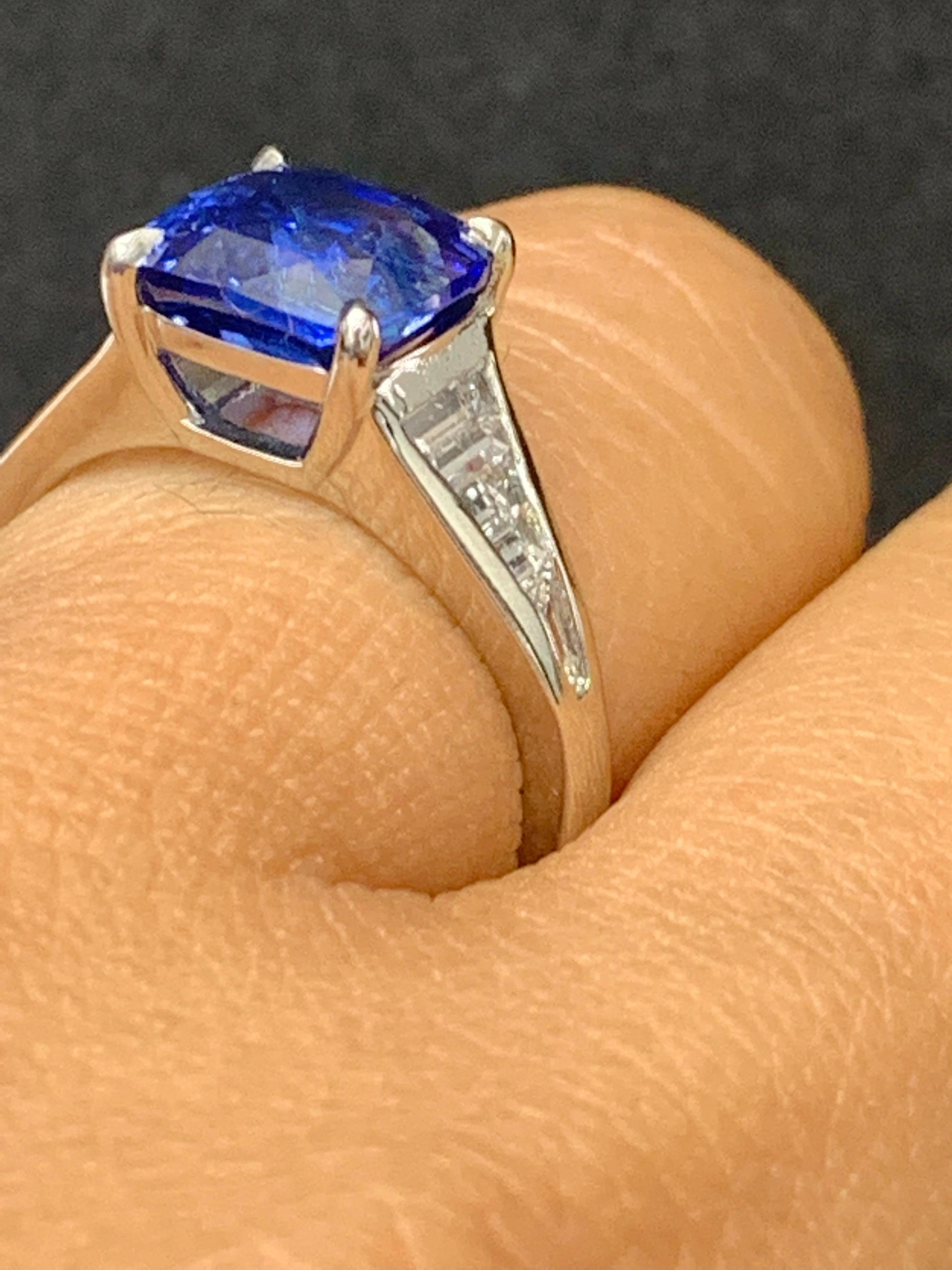 3.39 Carat Cushion Cut Blue Sapphire and Diamond Engagement Ring in Platinum For Sale 12