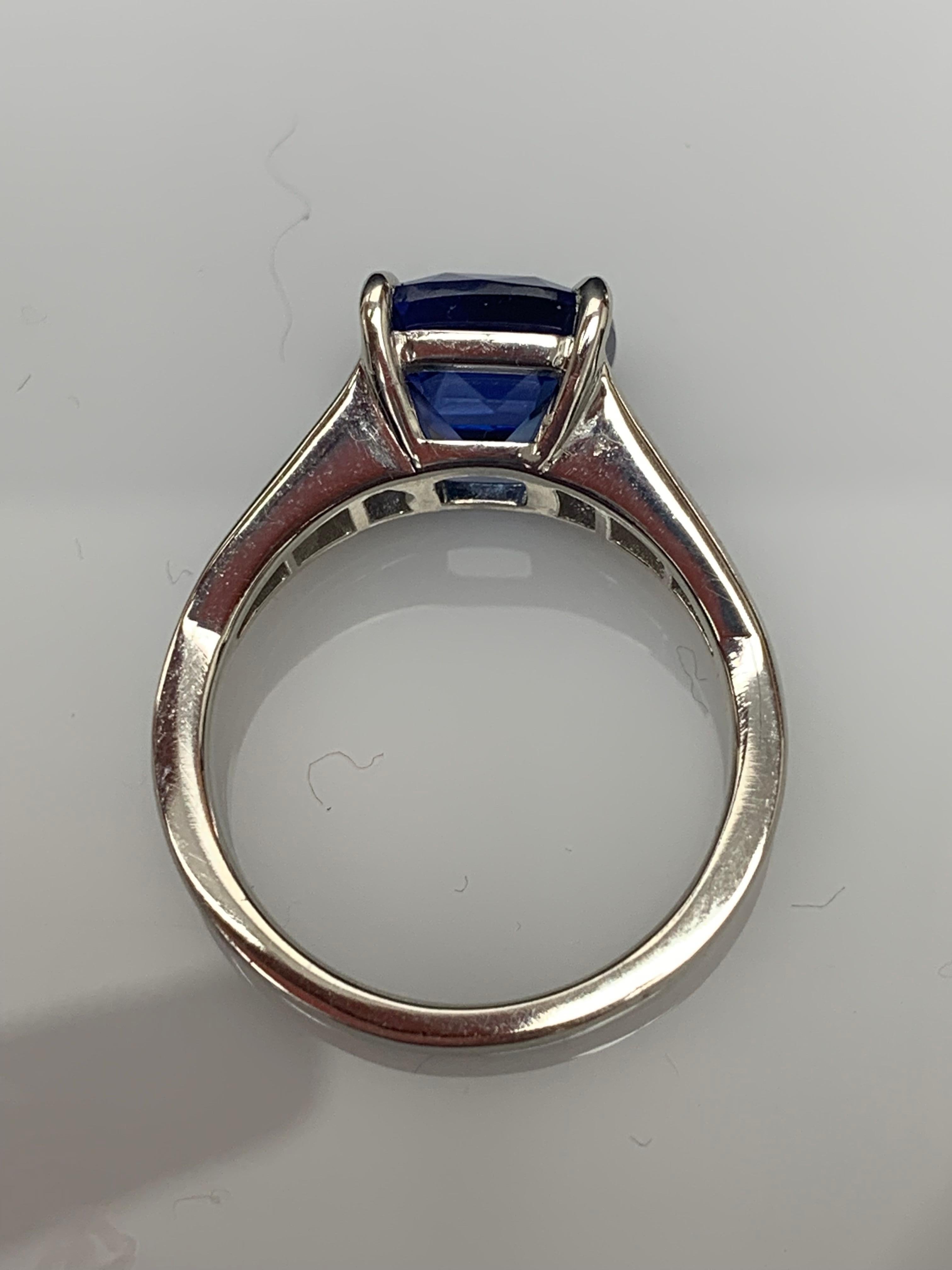 3.39 Carat Cushion Cut Blue Sapphire and Diamond Engagement Ring in Platinum In New Condition For Sale In NEW YORK, NY