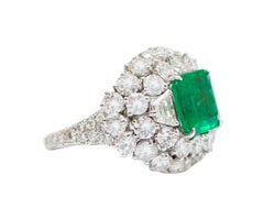 3.39 Carat Emerald, Diamonds, 18 Karat White Gold Ring.