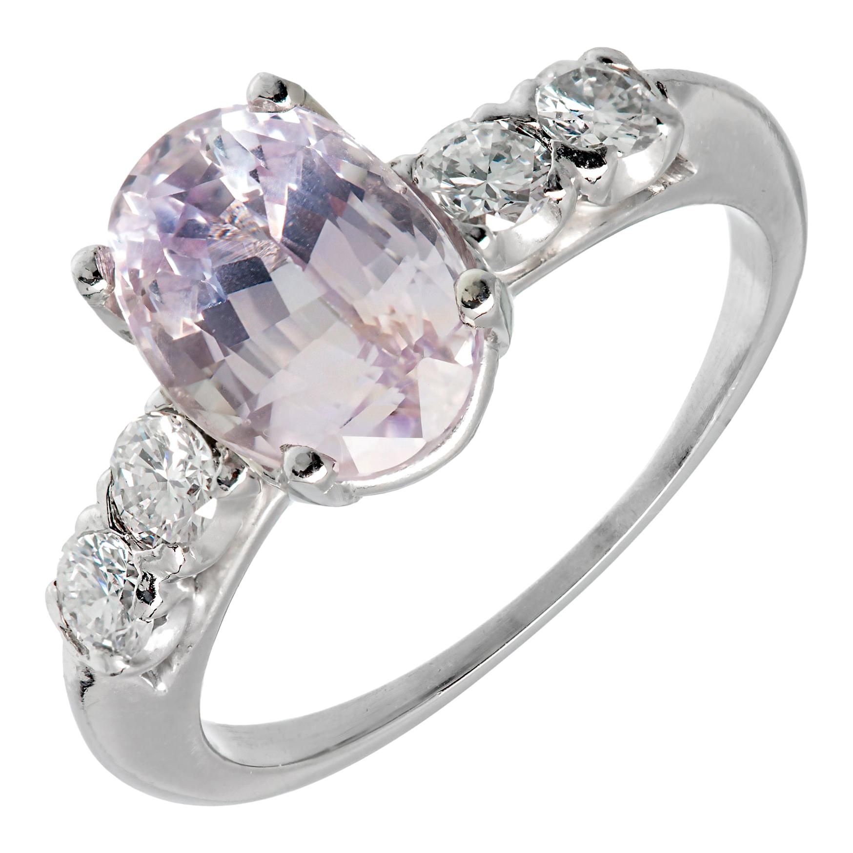 3.39 Carat GIA Certified Pink Oval Sapphire Diamond Platinum Engagement Ring