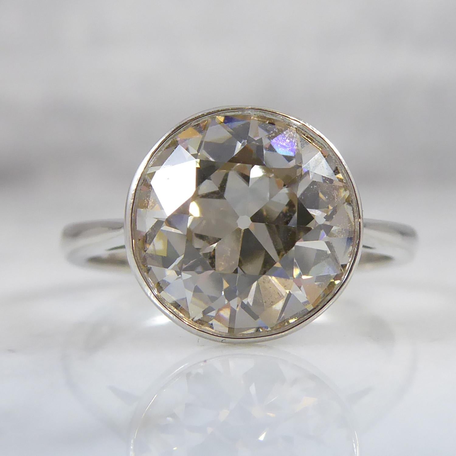 Art Deco 3.39 Carat Old European Cut Diamond Solitaire Ring, Platinum