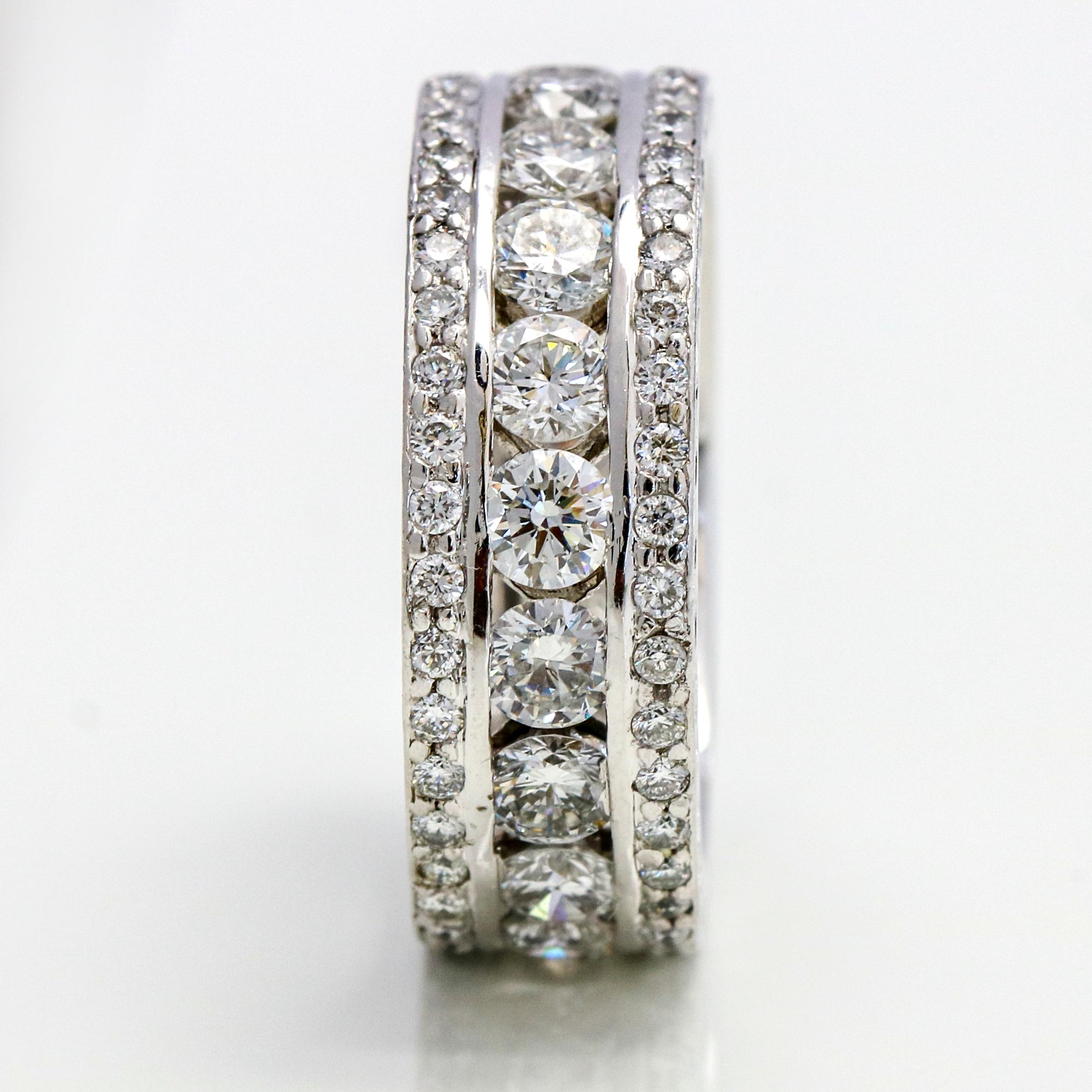3.39 Carat Platinum Diamond Triple-Row Eternity Band Ring In Good Condition For Sale In Fort Lauderdale, FL