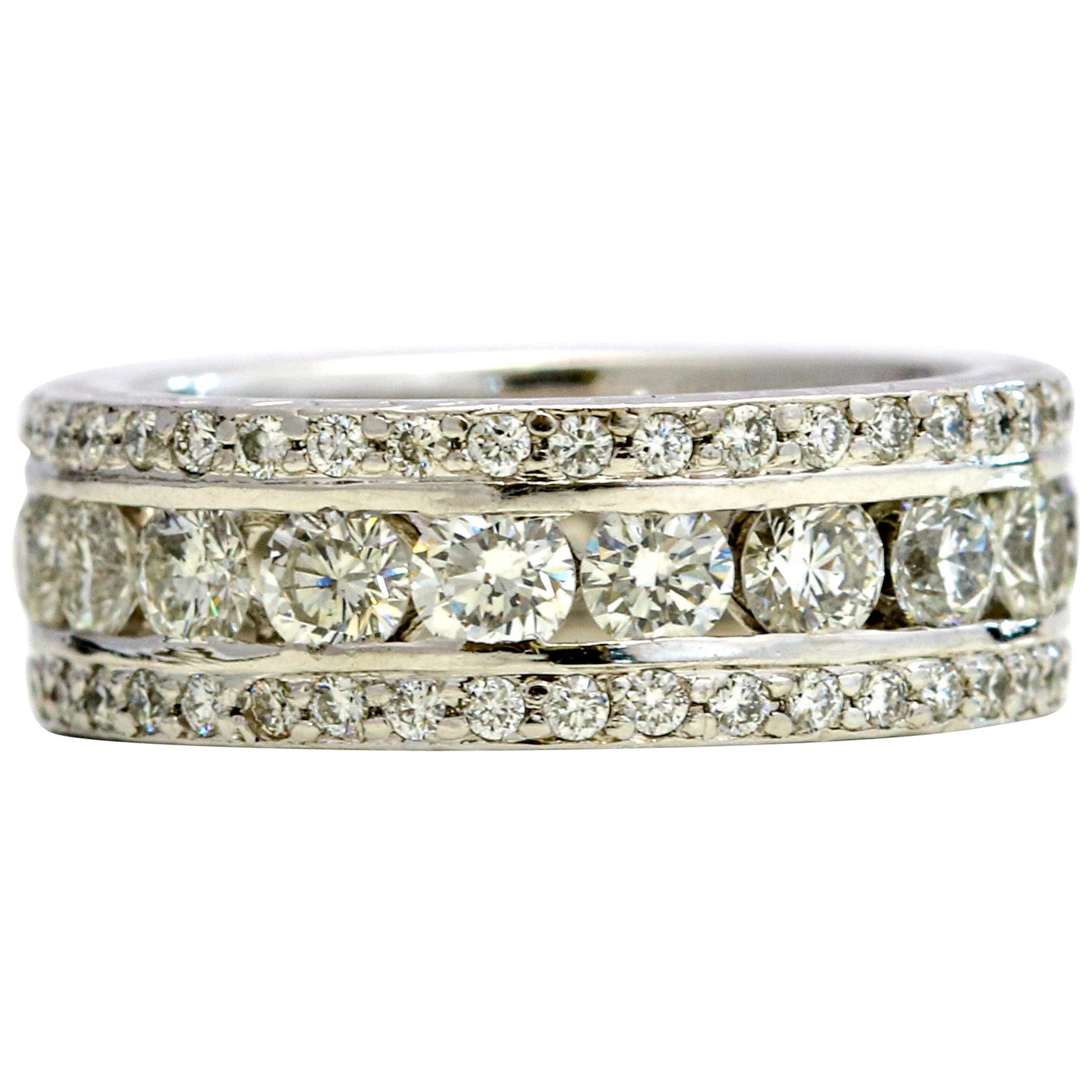 3.39 Carat Platinum Diamond Triple-Row Eternity Band Ring For Sale
