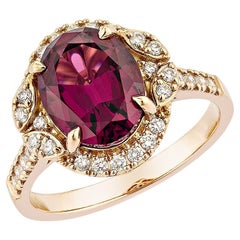 3.39 Carat Rhodolite Fancy Ring in 18Karat Rose Gold with White Diamond.  