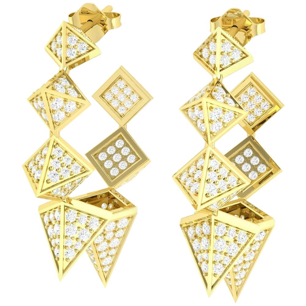 3,39 Karat Spike Diamant 18 Karat Gold Creolen im Angebot