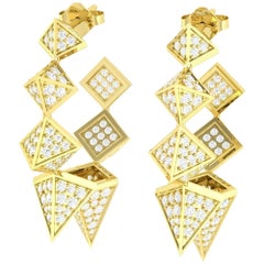 3.39 Carat Spike Diamond 14 Karat Gold Hoop Earrings