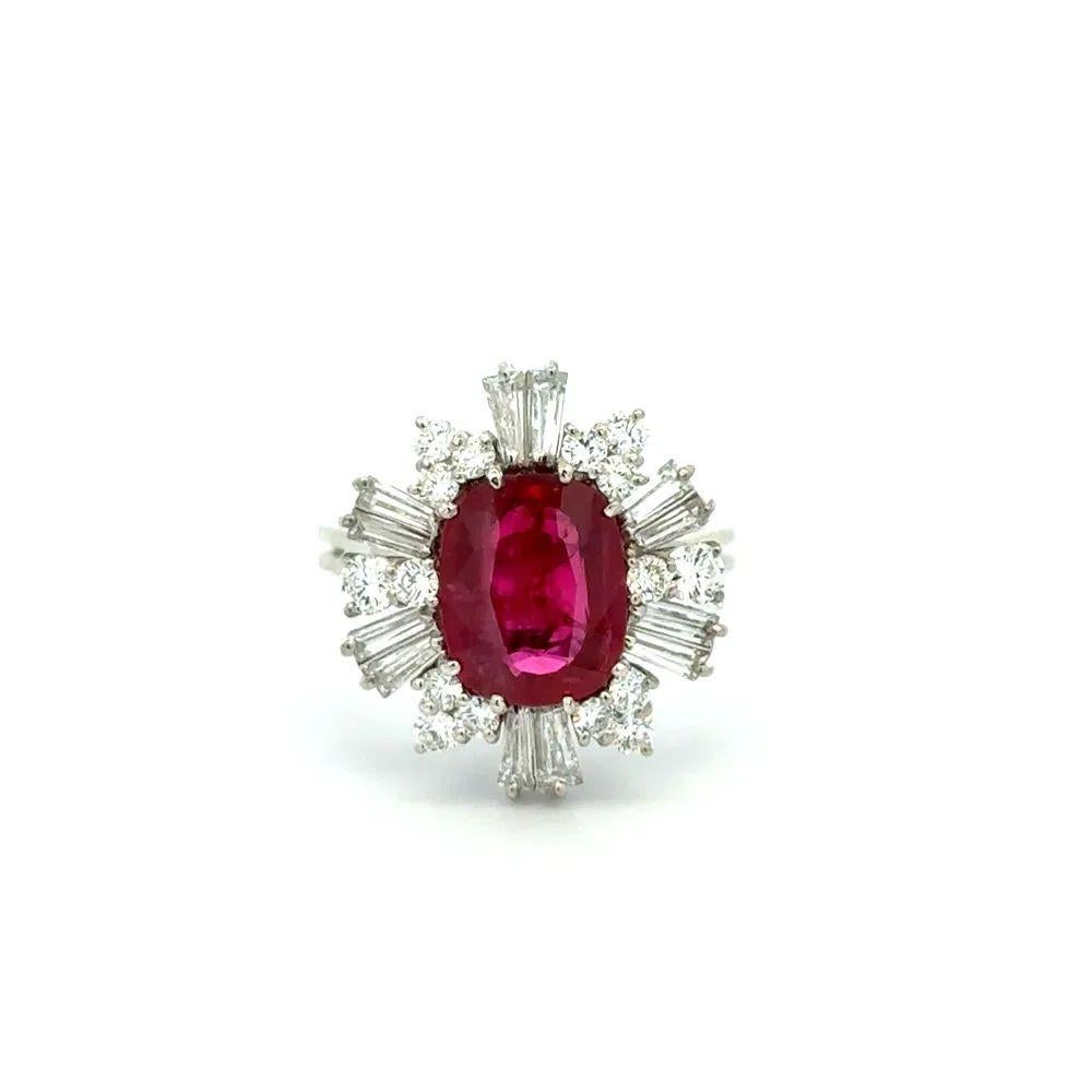 Mixed Cut 3.39 Carat Thai Ruby GIA and Diamond Platinum Vintage Statement Ring For Sale