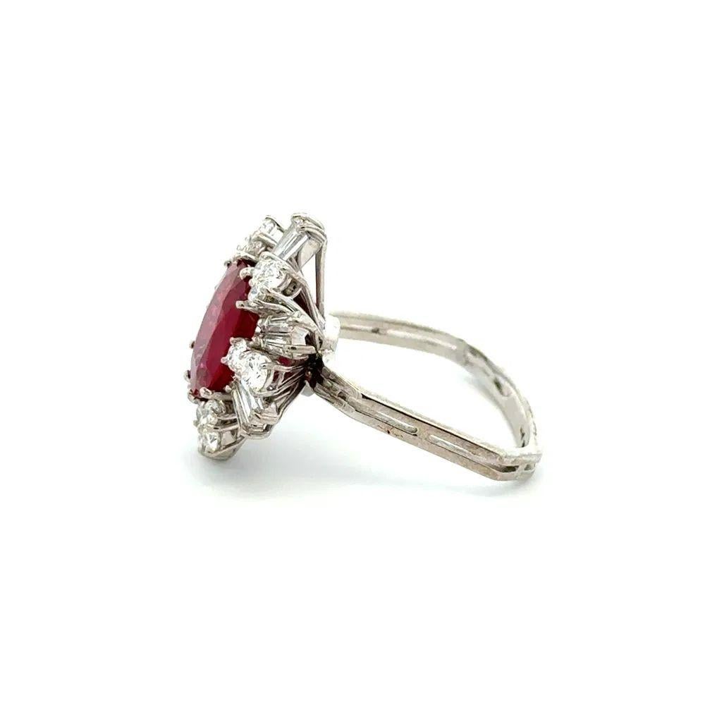 Women's 3.39 Carat Thai Ruby GIA and Diamond Platinum Vintage Statement Ring For Sale