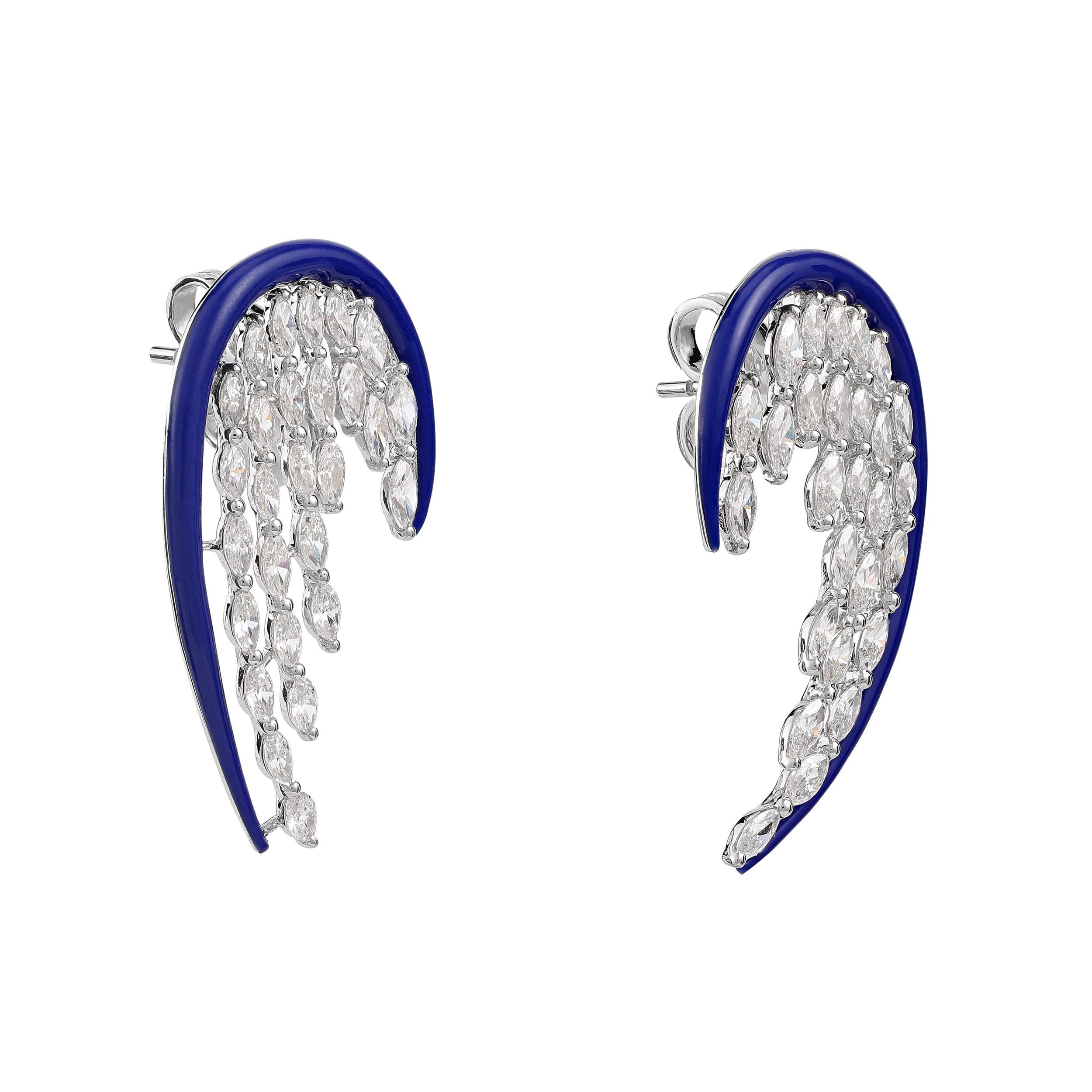 3.39 Carats marquise wing earring, outlined with enamel. Made with 5.54 grams of 18K white gold.

Available in any of the Kamyen signature colors. We at KAMYEN use a cold enameling technique to offer our 9 signature colors & 2 shades to accent your