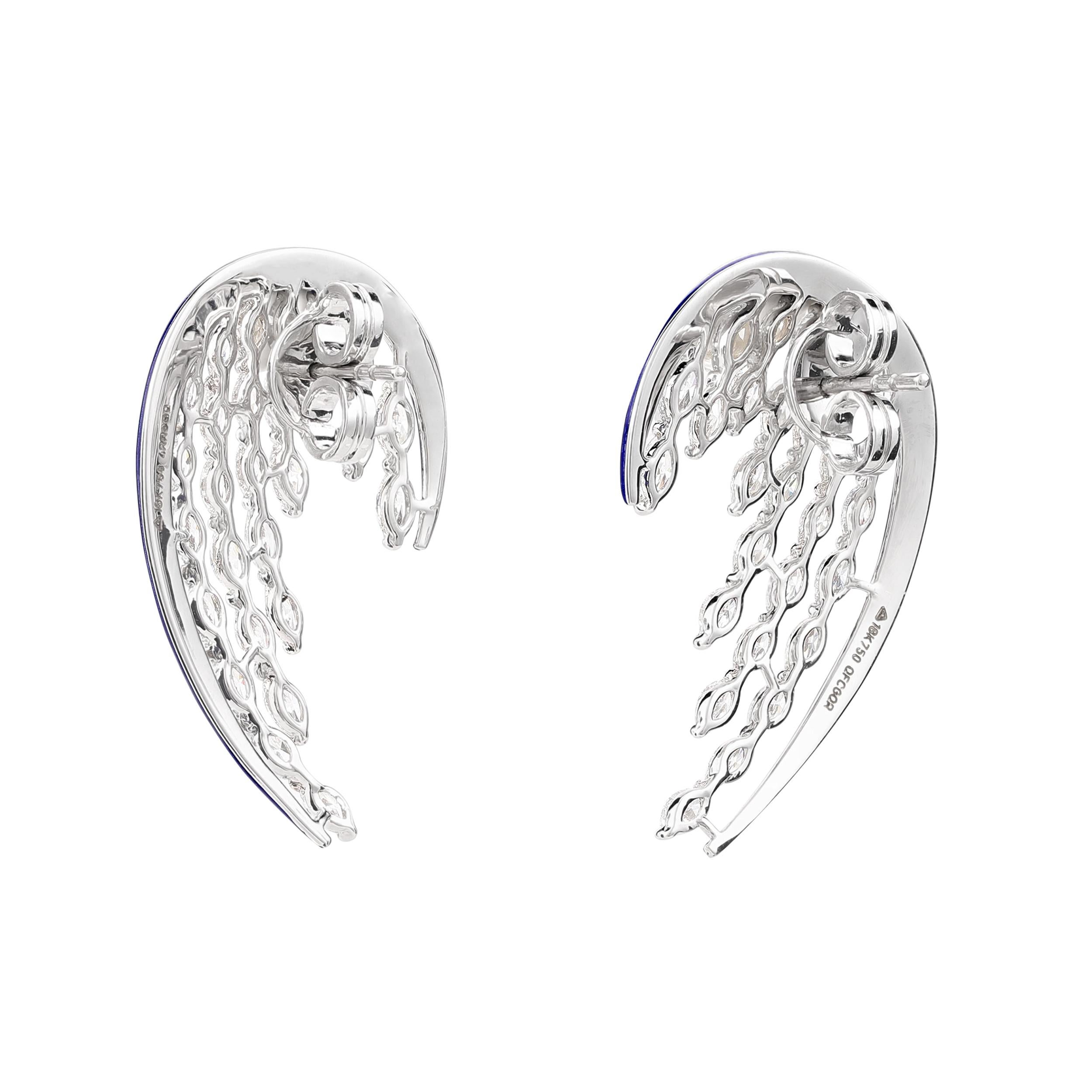 Contemporary 3.39 Carats Marquise Enamel Wing Earring For Sale