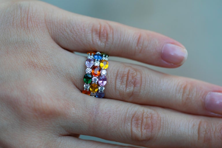 3.39 Carat Multi-Color Sapphires Ring with Diamonds 18 Karat Gold For