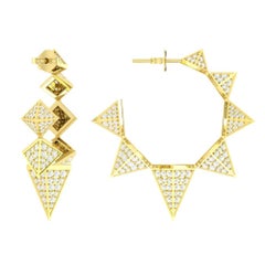 3.39 Carat Spike Diamond 14 Karat Gold Hoop Earrings