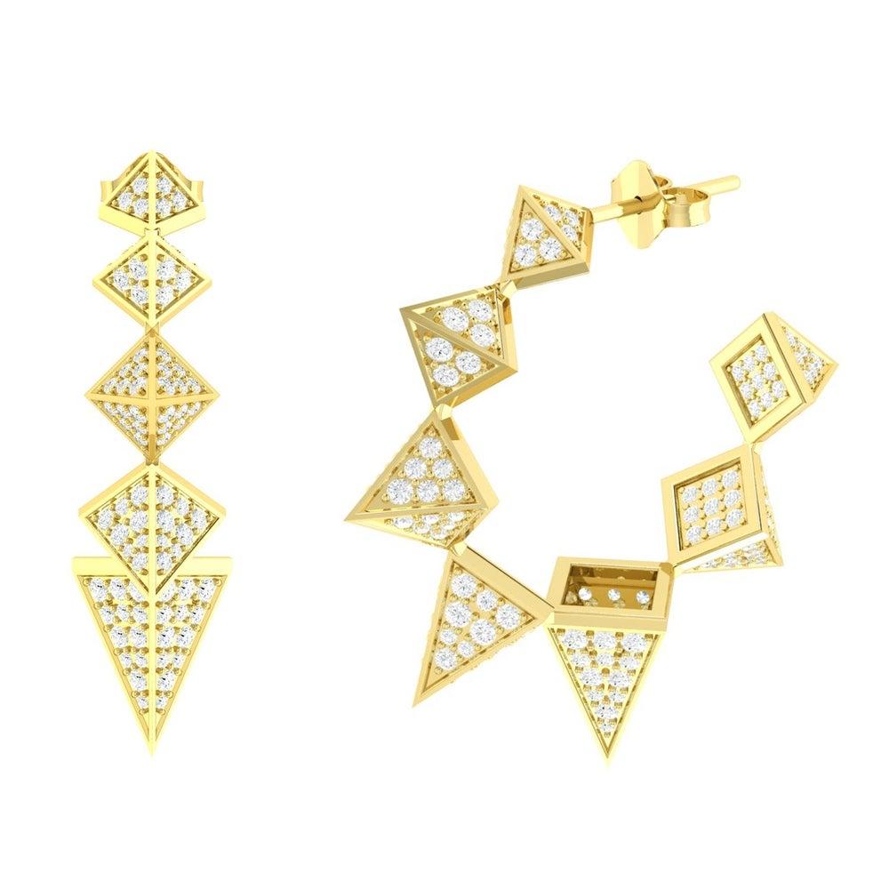 Contemporary 3.39 Carat Spike Diamond 18 Karat Gold Hoop Earrings For Sale